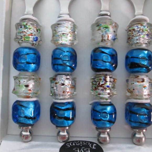 Wild Eye Designs Appetizer Art Glass small Forks silverware blue 2 Sets NEW NIB - Picture 9 of 9